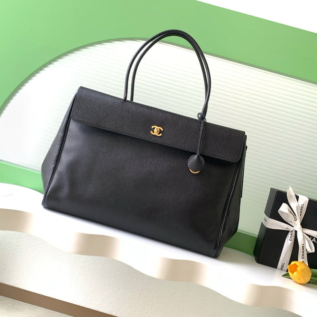 CHANEL 26S LARGE SHOPPING TOTE BAG 42 IN BLACK GRAINED CALFSKIN