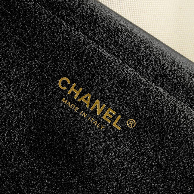 CHANEL 26S LARGE TOTE BAG 43 IN IVORY AND CAMEL TWEED WITH BLACK CALFSKIN