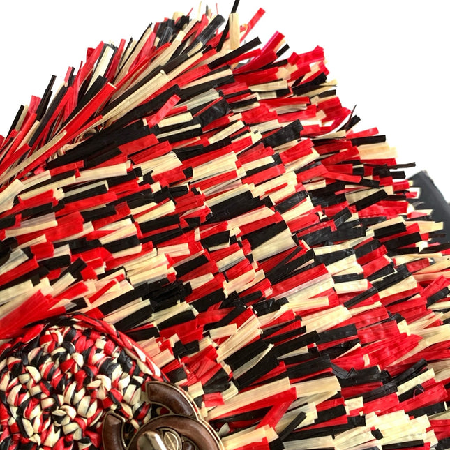 CHANEL 26S SMALL FRINGE KELLY 19 IN RED MULTICOLOR RAFFIA WOOD