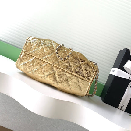 CHANEL 26S HOBO BAG 22 IN GOLD METALLIC CRINKLED CALFSKIN SILVER HARDWARE