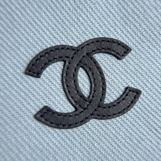 CHANEL 26S LARGE ZIP POUCH BAG 29 IN LIGHT BLUE CANVAS AND CALFSKIN SILVER HARDWARE