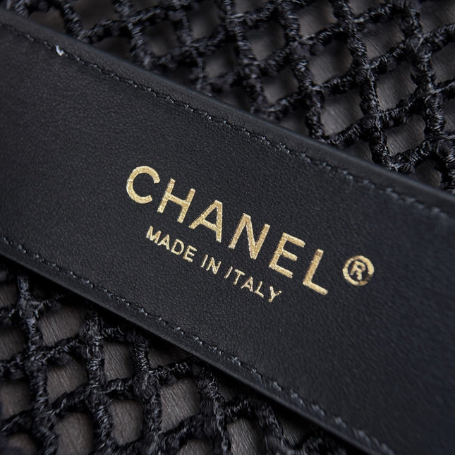 CHANEL 26S SMALL CLASSIC FLAP BAG 21 IN BLACK OPEN-WEAVE CROCHET GOLD HARDWARE