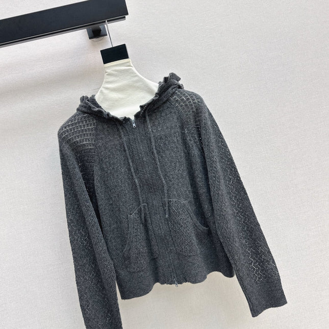 DIOR 25S HOODED KNIT CARDIGAN WITH CUTOUT DESIGN 616