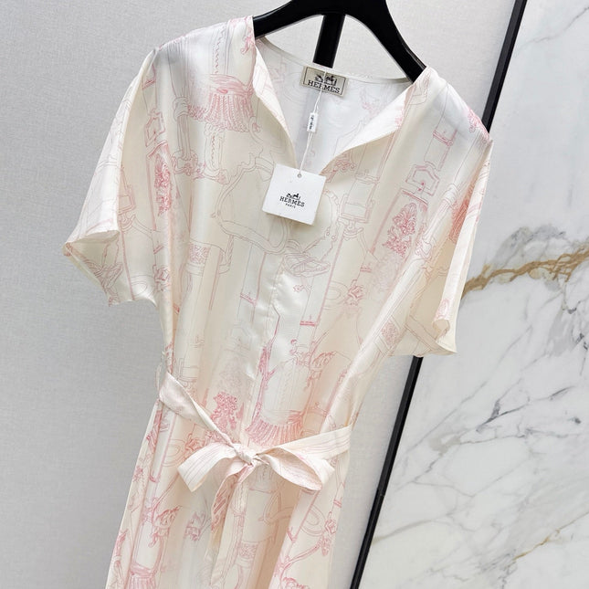 HERMES 26S PRINTED SILK DRESS 776