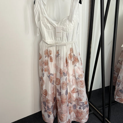 ZIMMERMANN 26S BOW-STRAP FLORAL MIDI DRESS 241