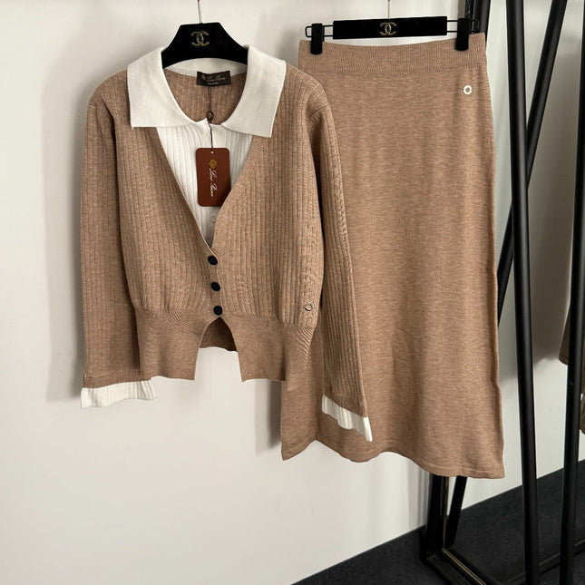 LORO PIANA 26S LAYERED CARDIGAN SKIRT SET 955