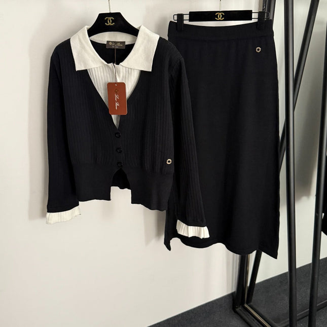 LORO PIANA 26S LAYERED CARDIGAN SKIRT SET 954