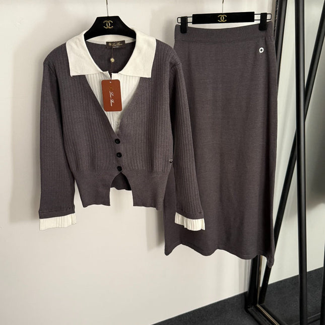 LORO PIANA 26S LAYERED CARDIGAN SKIRT SET 956