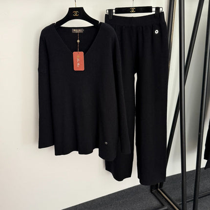 LORO PIANA 26S V-NECK KNIT SWEATER & WIDE-LEG PANTS SET 930