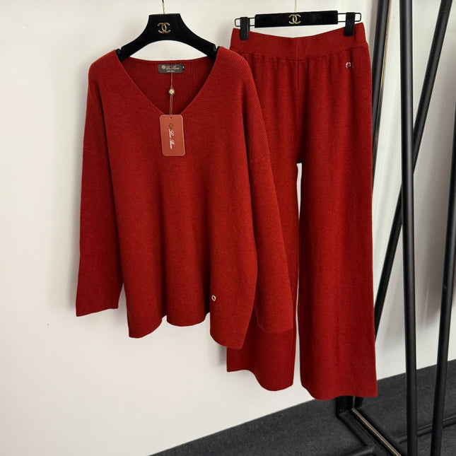 LORO PIANA 26S V-NECK KNIT SWEATER & WIDE-LEG PANTS SET 932