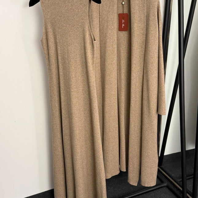 LORO PIANA 26S SLEEVELESS KNIT MAXI DRESS WITH LONG CARDIGAN SET 924