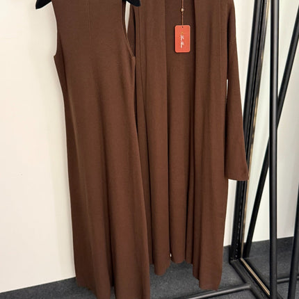 LORO PIANA 26S SLEEVELESS KNIT MAXI DRESS WITH LONG CARDIGAN SET 925