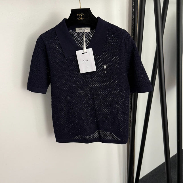 DIOR 26S SHORT-SLEEVE CUT-OUT KNIT TOP 1105