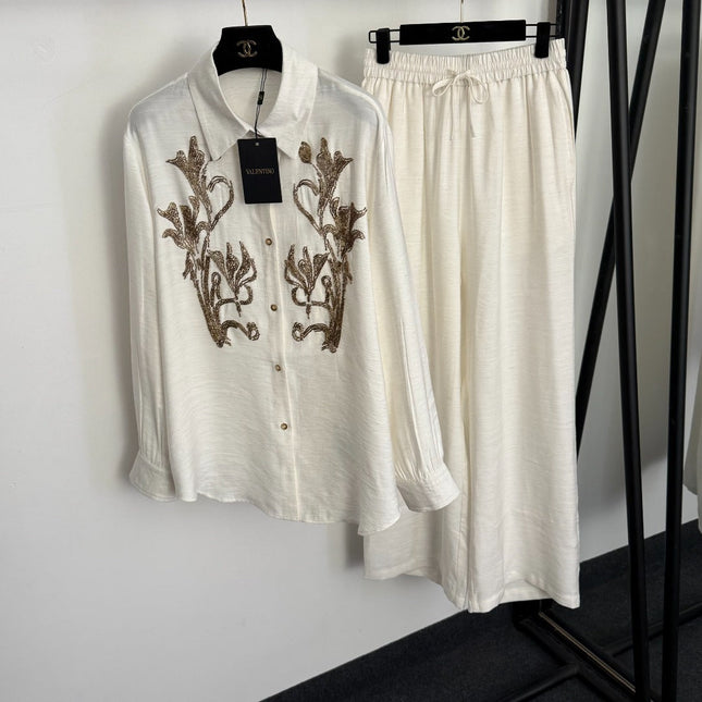 VALENTINO 26S LONG-SLEEVE SHIRT & WIDE-LEG PANTS SET 378