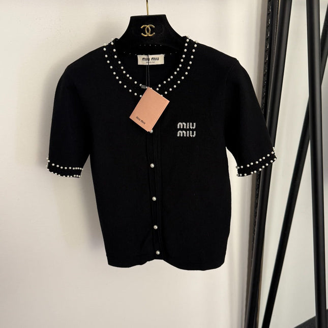 MIUMIU 26S SHORT SLEEVE CREW NECK KNIT CARDIGAN 1017