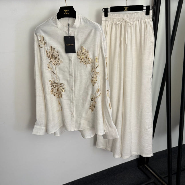 VALENTINO 26S LONG-SLEEVE SHIRT & WIDE-LEG PANTS SET 409