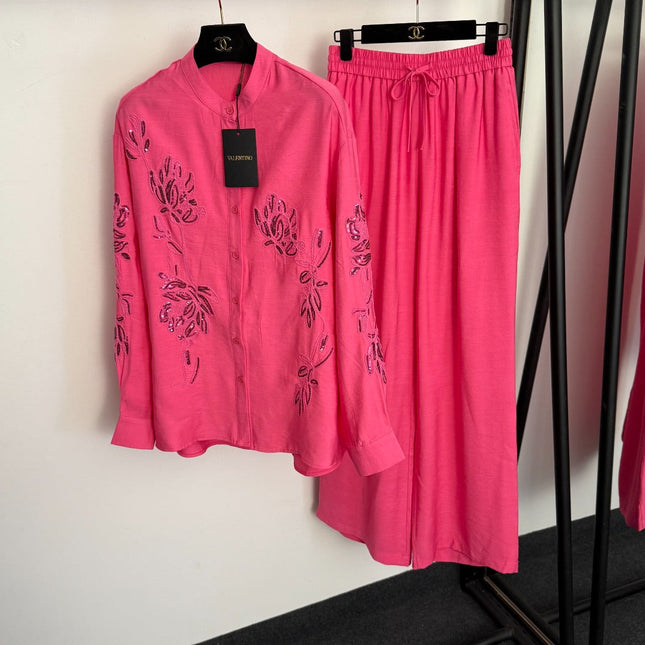VALENTINO 26S LONG-SLEEVE SHIRT & WIDE-LEG PANTS SET 410