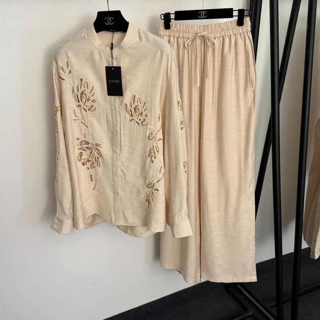 VALENTINO 26S LONG-SLEEVE SHIRT & WIDE-LEG PANTS SET 412