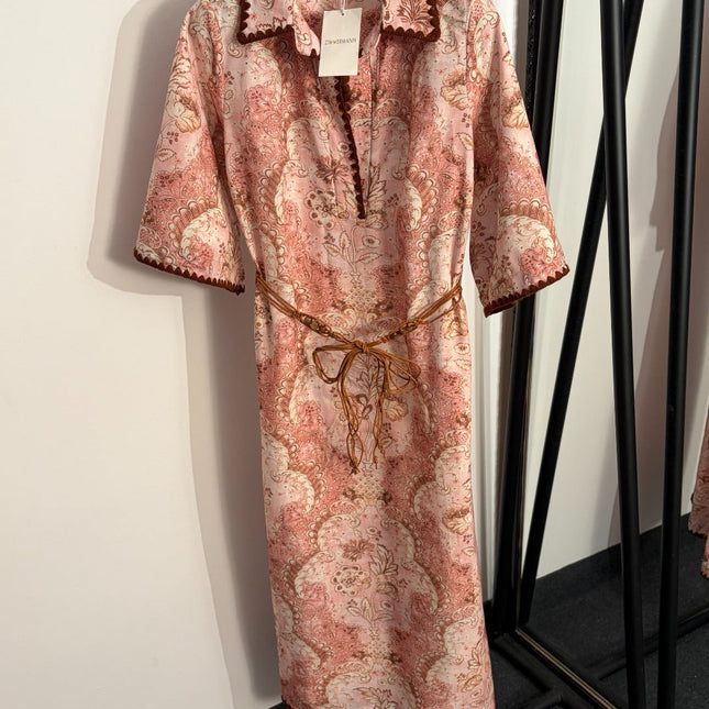 ZIMMERMANN 26S SHORT-SLEEVE WAIST-CINCHED DRESS STYLE 92