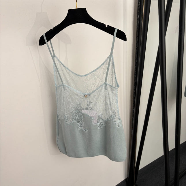 CHANEL 26S LACE-TRIM KNIT CAMI TOP 1488