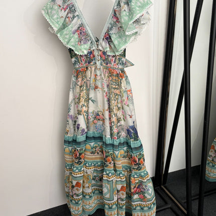 ZIMMERMANN 26S RUFFLE-SLEEVE FLORAL MIDI DRESS 251