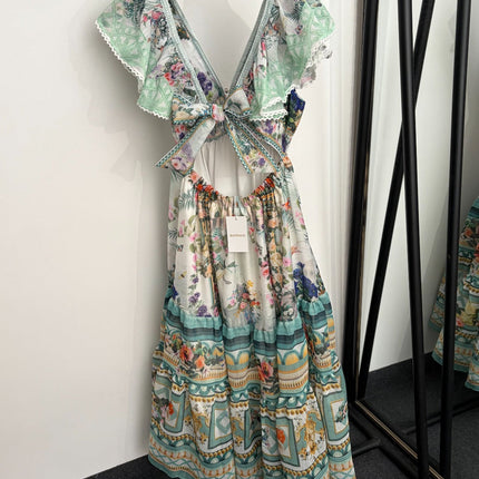 ZIMMERMANN 26S RUFFLE-SLEEVE FLORAL MIDI DRESS 251