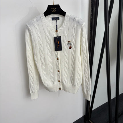 RALPH LAUREN 26S BEAR-EMBROIDERED CABLE-KNIT CARDIGAN 664