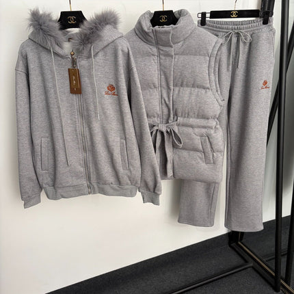 LORO PIANA 26S THREE-PIECE FUR-TRIM HOODED TRACKSUIT 987
