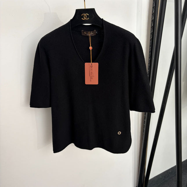 LORO PIANA 26S SHORT-SLEEVE V-NECK KNIT TOP 918