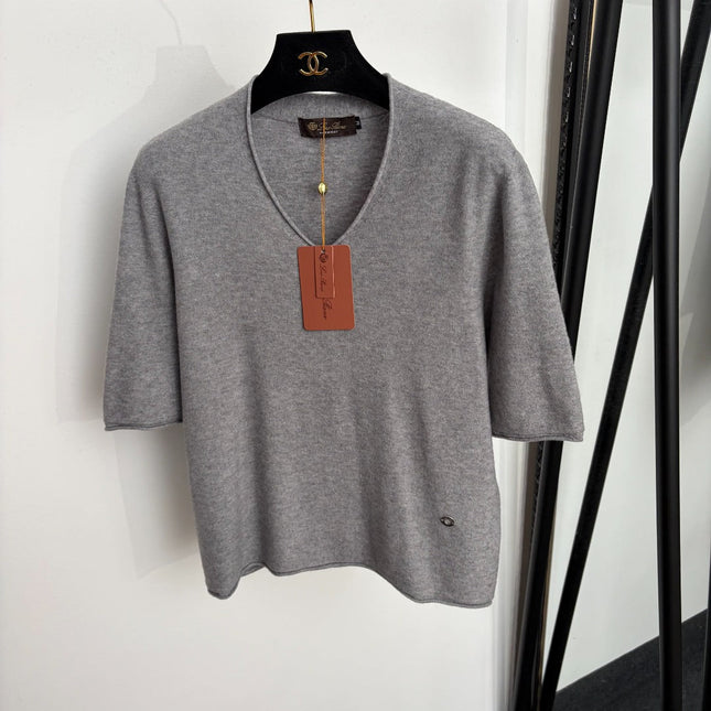 LORO PIANA 26S SHORT-SLEEVE V-NECK KNIT TOP 919