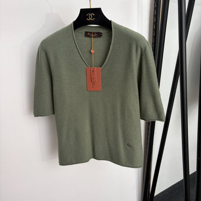 LORO PIANA 26S SHORT-SLEEVE V-NECK KNIT TOP 920