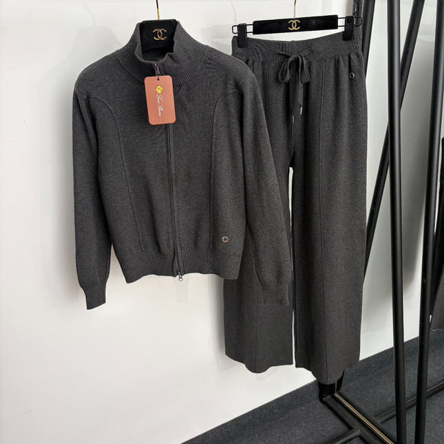 LORO PIANA 26S KNIT ZIP-UP JACKET & WIDE-LEG PANTS SET 864
