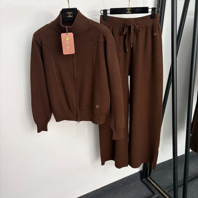 LORO PIANA 26S KNIT ZIP-UP JACKET & WIDE-LEG PANTS SET 865