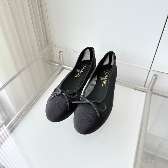 CHANEL 26S BALLET FLATS IN BLACK MESH TOE CAP AND BOW