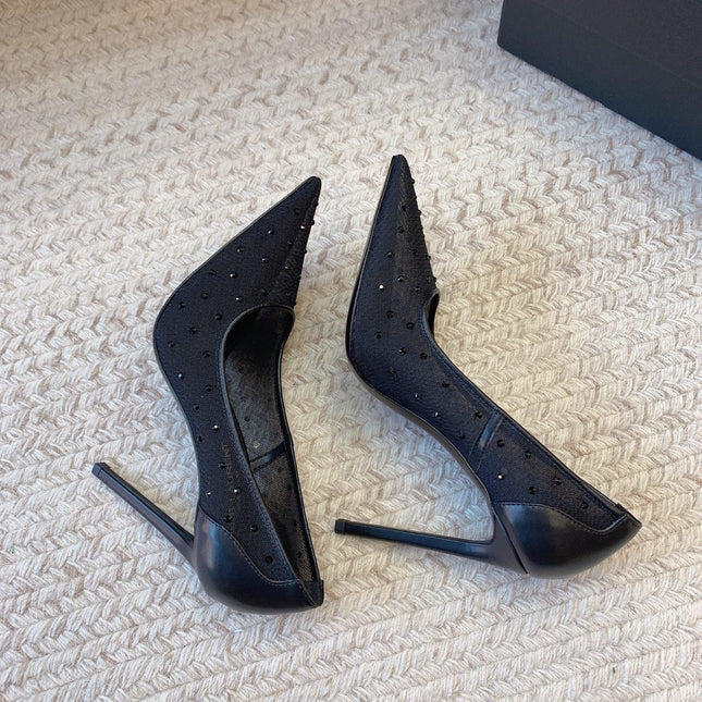 NORMA PUMPS IN BLACK MESH ATTACHED CRYSTALS