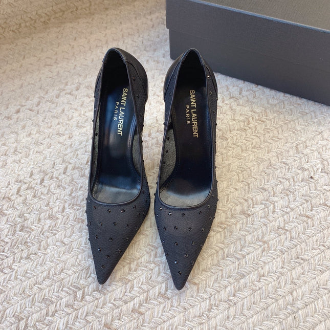NORMA PUMPS IN BLACK MESH ATTACHED CRYSTALS