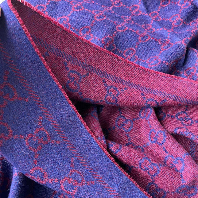 SCARF 180 CM IN VIOLET PURPLE GG PATTERN MONOGRAM WOOL 407526