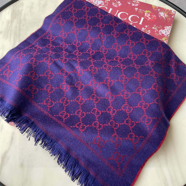 SCARF 180 CM IN VIOLET PURPLE GG PATTERN MONOGRAM WOOL 407526