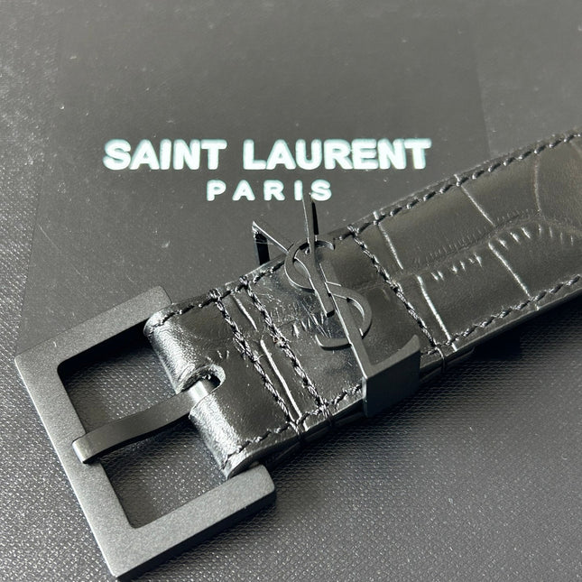 YSL 25S BELT 30 MM IN BLACK CROCODILE-EMBOSSED LEATHER 543667