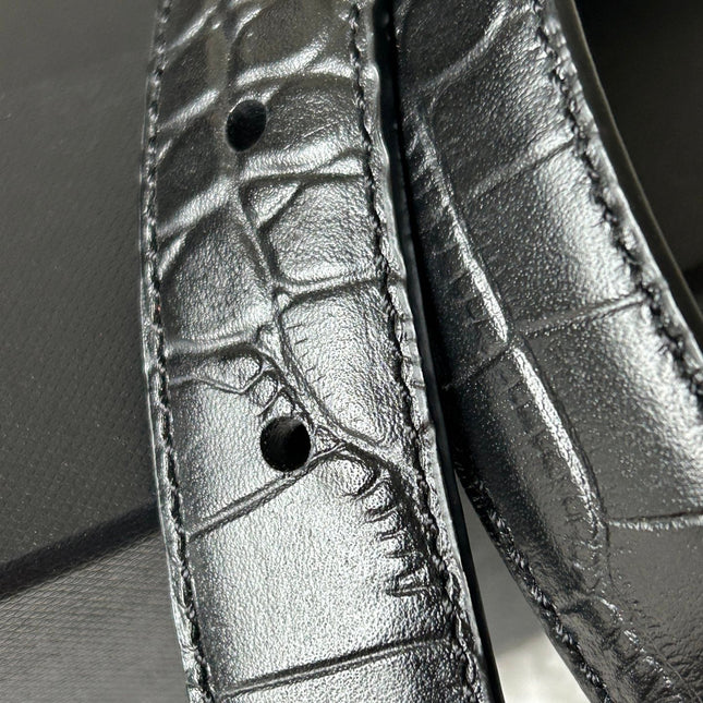 YSL 25S BELT 20 MM IN BLACK EMBOSSED CALFSKIN 543673