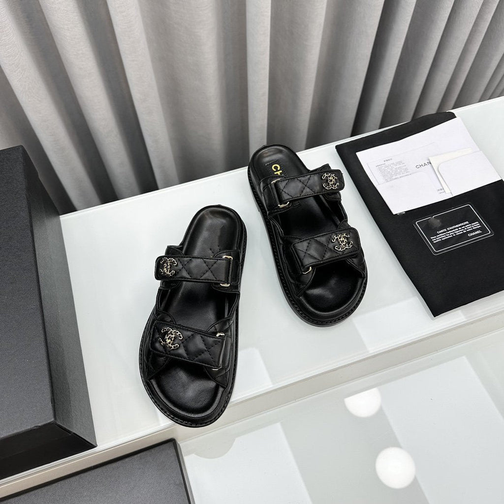 dad sandals black patent interwoven leather cc