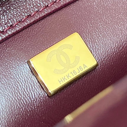 CHANEL TOP HANDLE 19 IN WINE RED LAMBSKIN GOLD HARDWARE