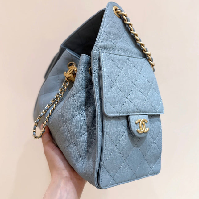 CHANEL 25S HOBO BAG 30 IN LIGHT BLUE CAVIAR WITH GOLD HARDWARE