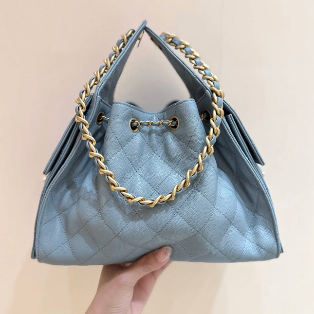CHANEL 25S HOBO BAG 30 IN LIGHT BLUE CAVIAR WITH GOLD HARDWARE