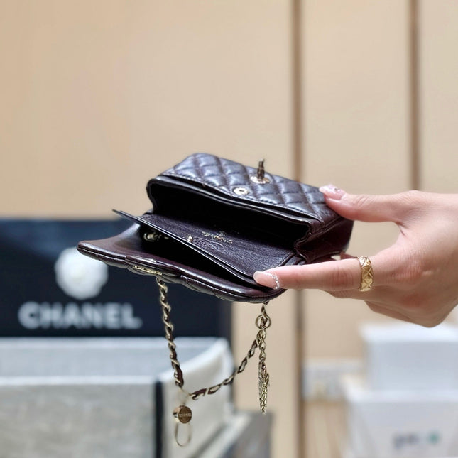 CHANEL 25S FLAP CHARM BAG 13 IN CHOCOLATE BROWN LAMBSKIN
