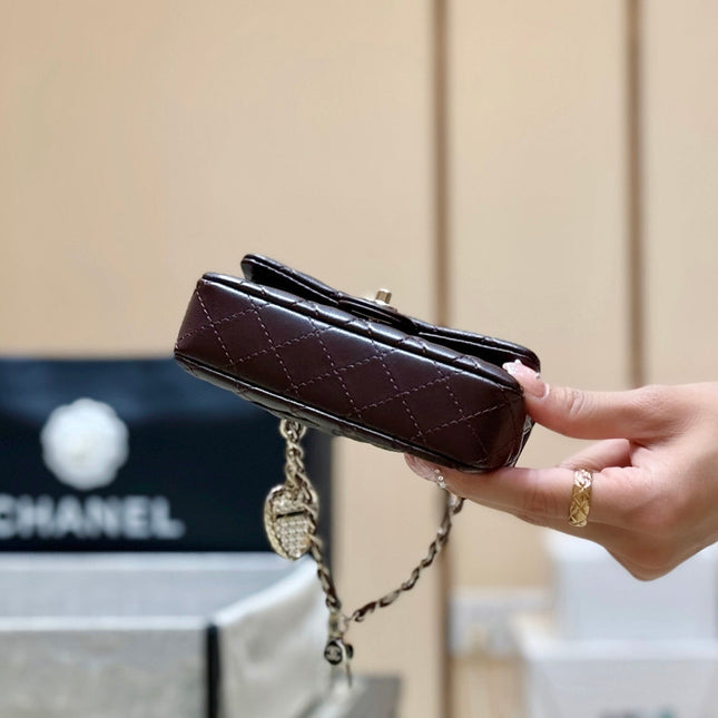 CHANEL 25S FLAP CHARM BAG 13 IN CHOCOLATE BROWN LAMBSKIN