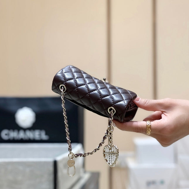 CHANEL 25S FLAP CHARM BAG 13 IN CHOCOLATE BROWN LAMBSKIN