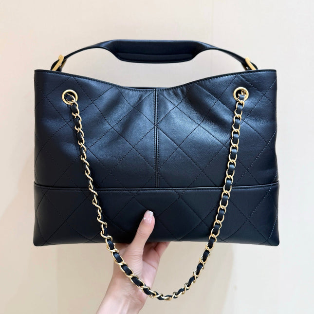 CHANEL 25S LARGE HOBO BAG 36 IN BLACK CALFSKIN GOLD HARDWARE
