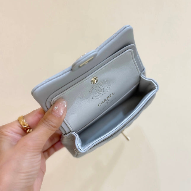 CHANEL 25S FLAP CHARM BAG 13 IN SKY BLUE LAMBSKIN