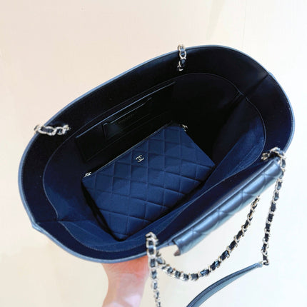CHANEL 26S TOTE BAG 25 IN BEIGE FABRIC AND BLACK CALFSKIN